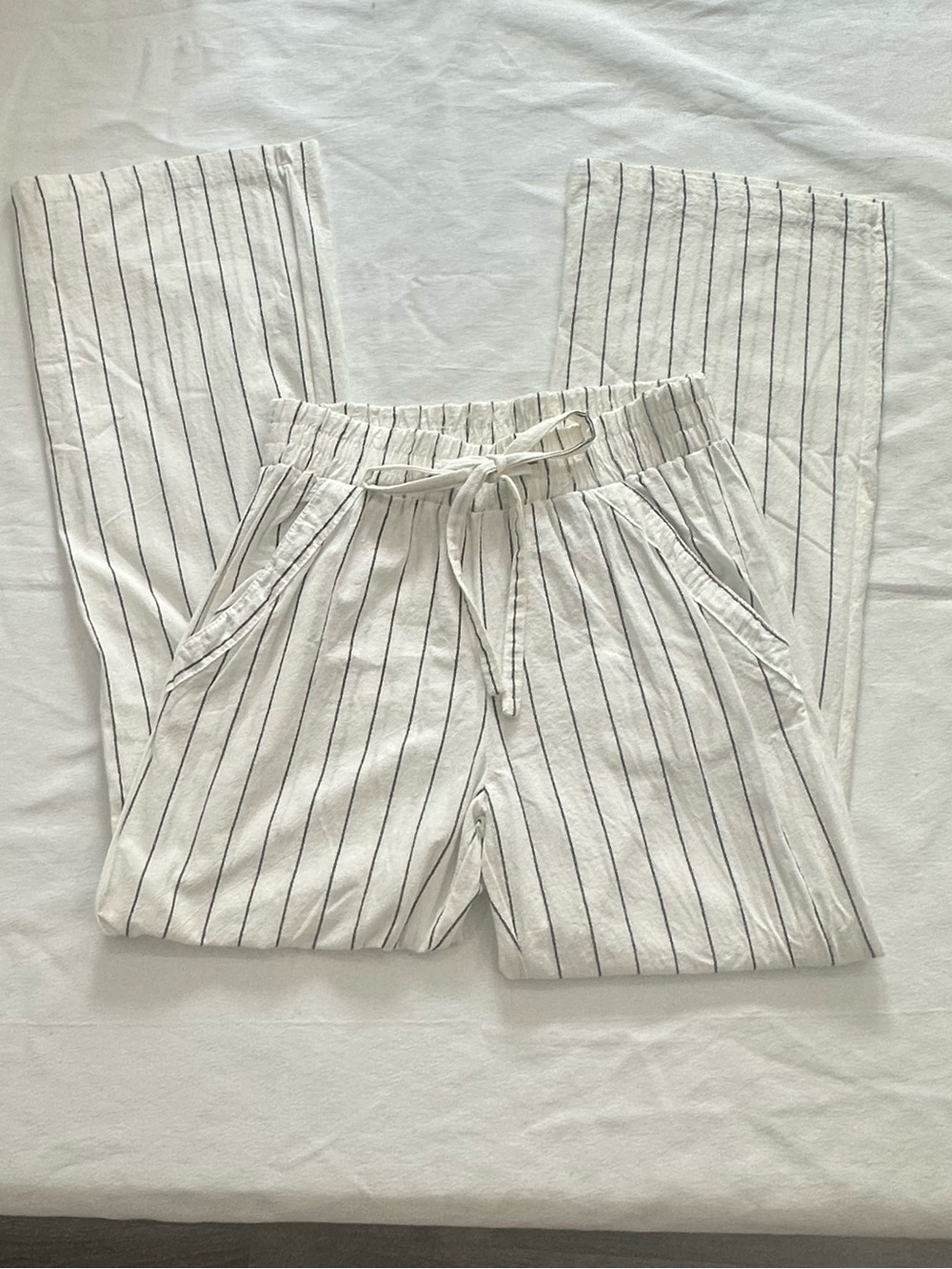 Women's White Pinstripe Drawstring Pants